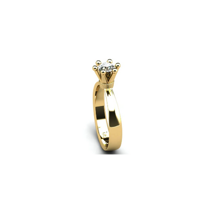 Anel de Noivado Solitario Diamantes Brilhante Ouro Amarelo Coroa