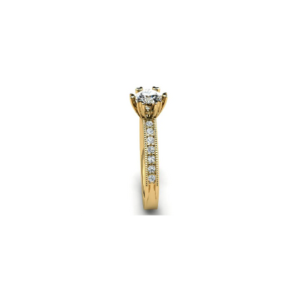 Anel de Noivado Solitario Diamantes Brilhante Ouro Amarelo Sally