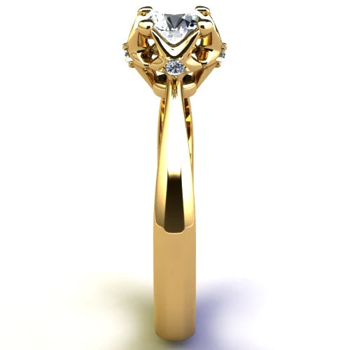 Anel de Noivado Solitario Diamantes Brilhante Ouro Amarelo 18k Helena