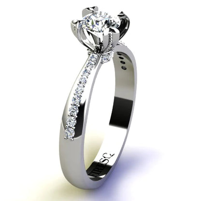 Anel de Noivado Solitario Diamantes Brilhante Ouro Branco 18k Anne