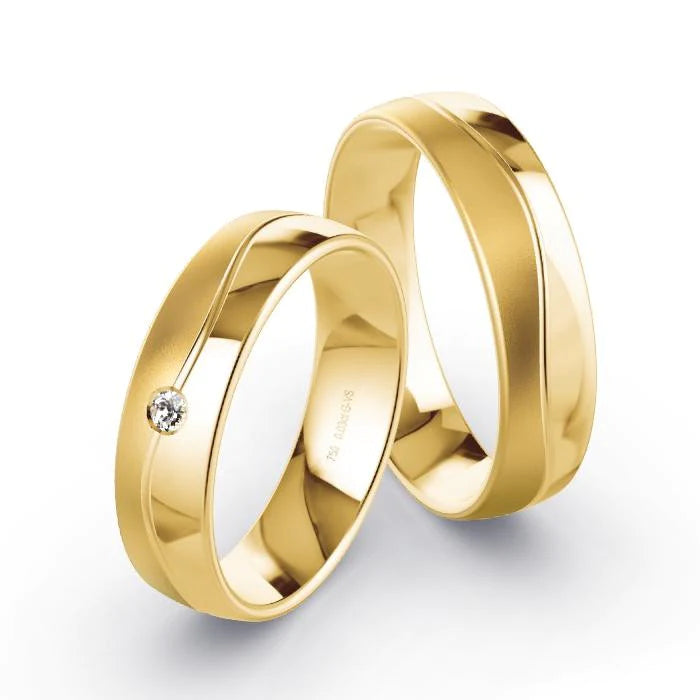 Par de Alianças de casamento noivado  ouro 18k diamantes 5mm bel