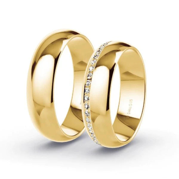 Par de Alianças de casamento noivado  ouro 18k diamantes  6mm Shopia