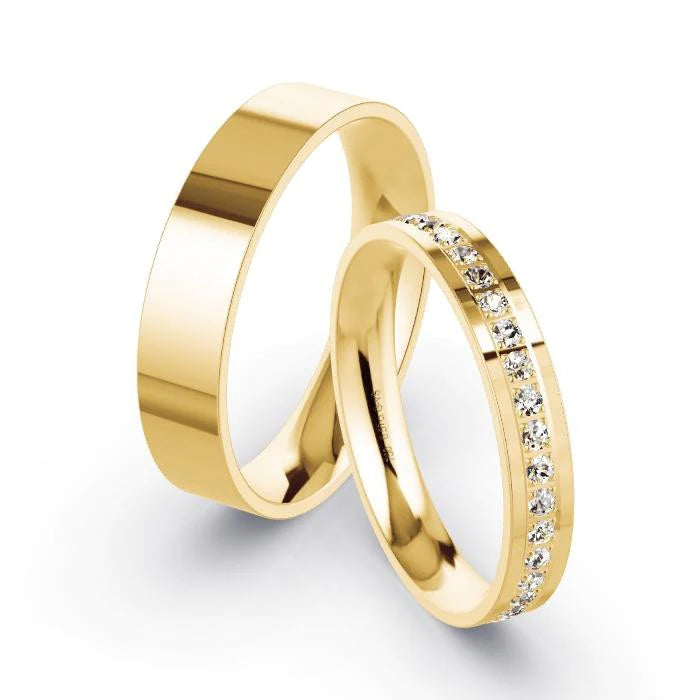 Par de Alianças de casamento noivado  ouro 18k diamantes 3,5mm Fine
