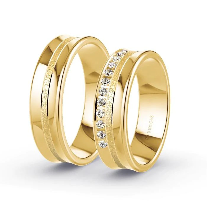 Par de Alianças de casamento noivado  ouro 18k diamantes 6mm novar