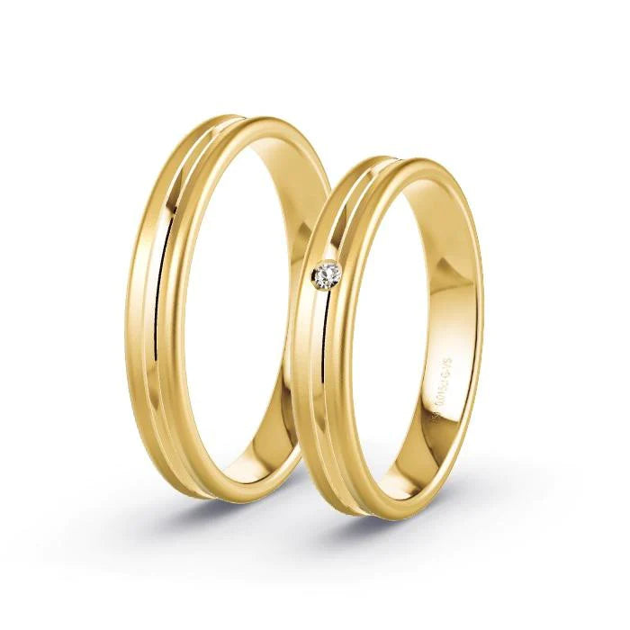 Par de Alianças de casamento noivado  ouro 18k diamantes 3,5mm Alice