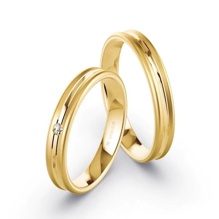 Par de Alianças de casamento noivado  ouro 18k diamantes 3,5mm Alice