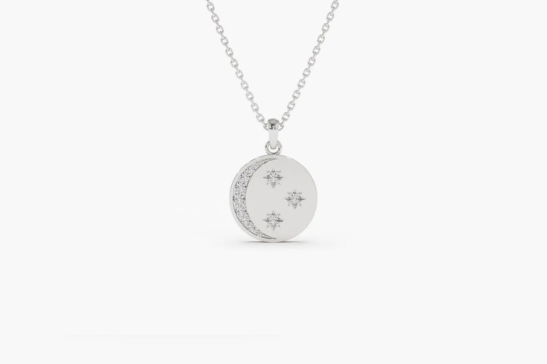 Colar De Lua Corrente Feminina em Ouro Branco 18k c/ Diamantes