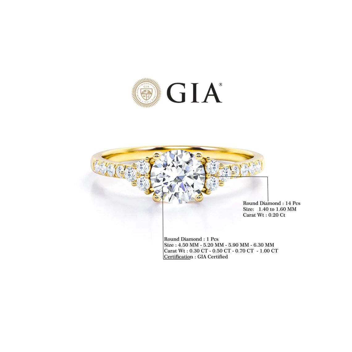 Anel Halo De Ouro Amarelo 18k e Diamantes Brilhantes 70pts