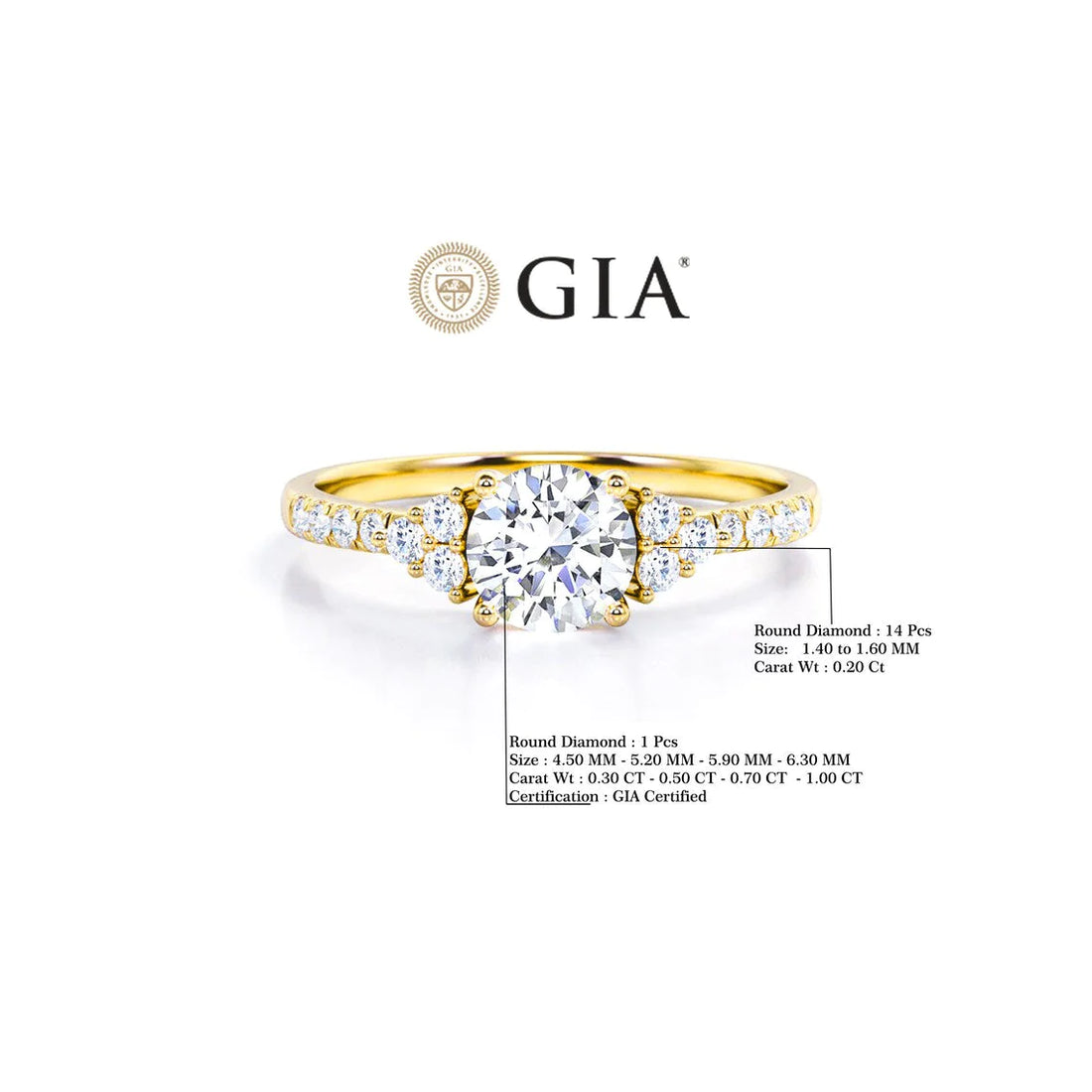 Anel Halo De Ouro Amarelo 18k e Diamantes Brilhantes 50pts
