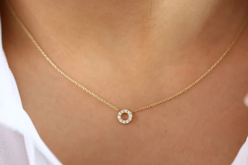 Colar Corrente Feminina em Ouro Amarelo 18k Circle C/ Diamantes