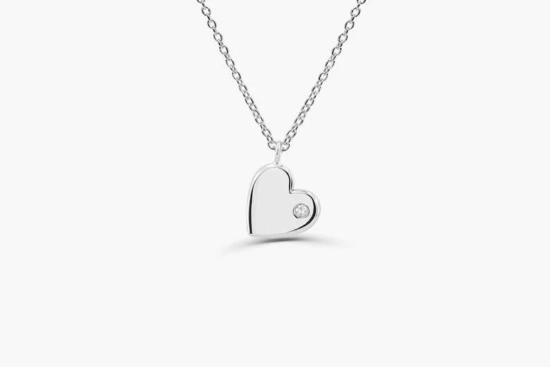 Colar de Coraçao Corrente Luxo Feminino em Ouro Branco 18k c/ Diamante