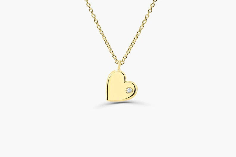Colar de Coraçao Corrente Luxo Feminino em Ouro Amarelo 18k c/ Diamante
