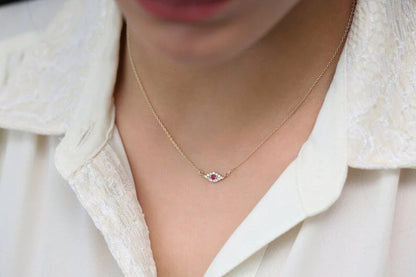 Corrente Feminina em Ouro Amarelo 18k Diamantes e Rubi olho grego