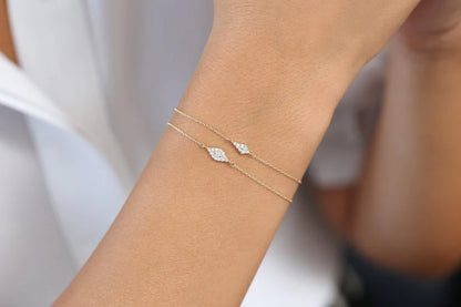 Pulseira Feminina Delicado de Ouro Amarelo 18k Olho Diamantes