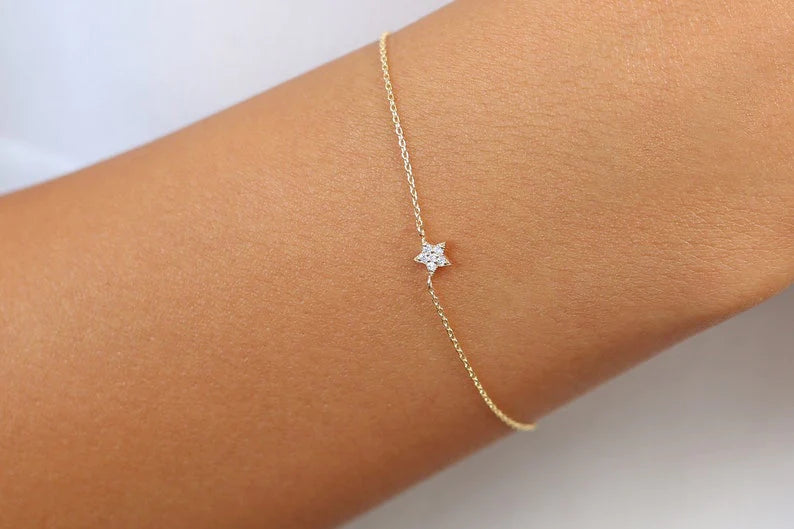 Pulseira Feminina de Ouro Amarelo18k Star Diamante Luxo