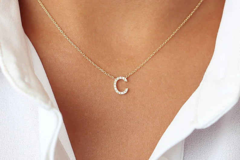 Colar Corrente Inicial Feminino em Ouro Branco 18k c/ Diamante