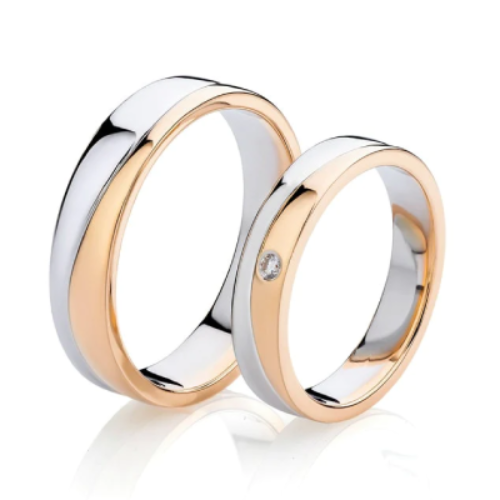 Par de Alianças de casamento noivado dois tons ouro 18k diamante