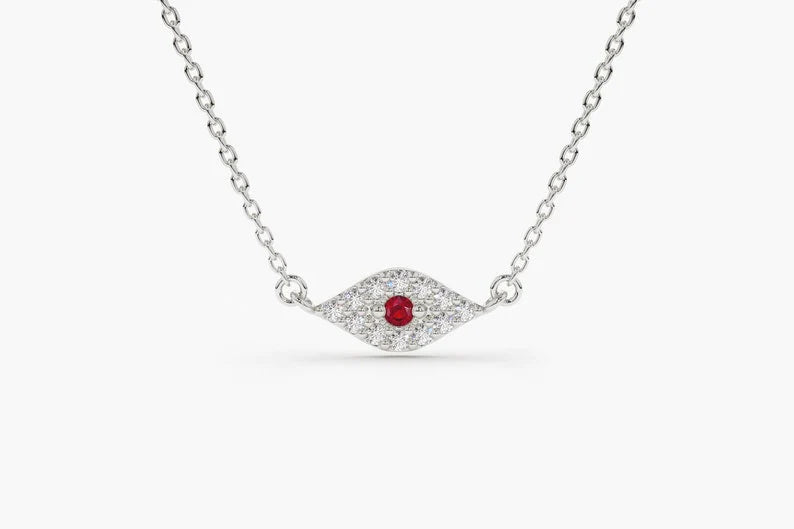 Corrente Feminina em Ouro amarelo 18k Diamantes e Rubi olho grego