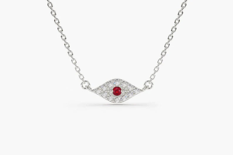 Corrente Feminina em Ouro Amarelo 18k Diamantes e Rubi olho grego
