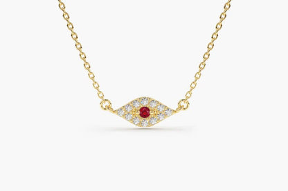 Corrente Feminina em Ouro Amarelo 18k Diamantes e Rubi olho grego