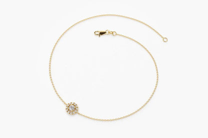 Pulseira Halo Feminina de Ouro Amarelo 18k Diamante Brilhantes Solitario