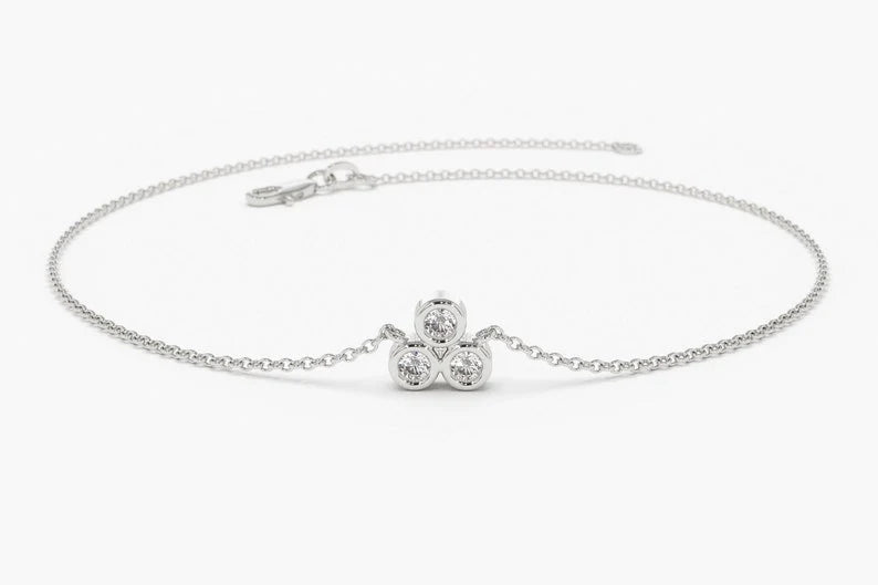 Pulseira Feminina Delicado de Ouro Branco 18k Trio Bezel Diamantes