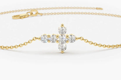 Pulseira Feminina de Ouro Amarelo 18k Cruz De Diamante Delicado