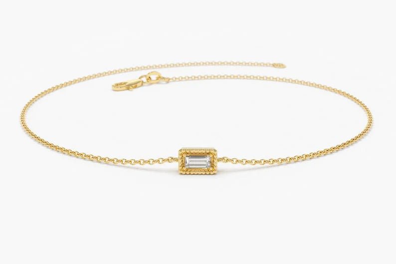 Pulseira Feminina de Ouro Amarelo 18k Diamante Baguette Solitario