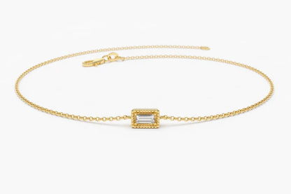 Pulseira Feminina de Ouro Amarelo 18k Diamante Baguette Solitario