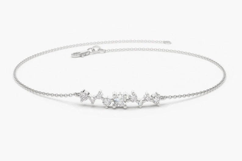 Pulseira Feminina de Ouro Branco 18k Cruz De Diamante Delicado