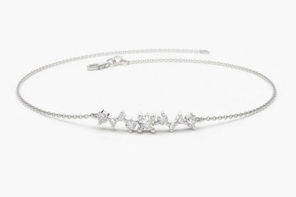 Pulseira Feminina de Ouro Branco 18k Cruz De Diamante Delicado