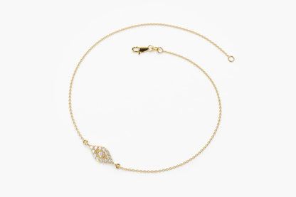 Pulseira Feminina Delicado de Ouro Amarelo 18k Olho Diamantes