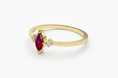 Anel De Noivado Em Ouro 18k Rubi Solitario E Diamantes Brilhantes