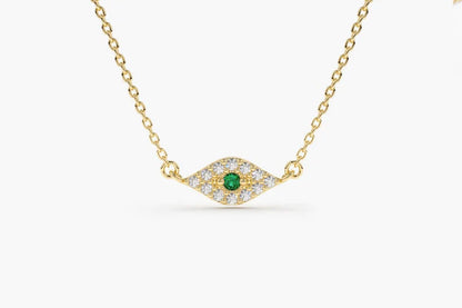 Corrente Feminina em Ouro Amarelo 18k Diamantes e Esmeralda olho grego