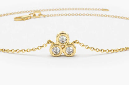 Pulseira Feminina Delicado de Ouro Amarelo 18k Trio Bezel Diamantes