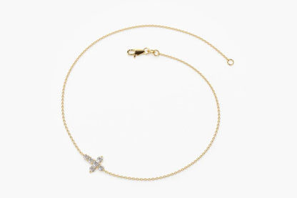 Pulseira Feminina de Ouro Amarelo 18k Cruz De Diamante Delicado
