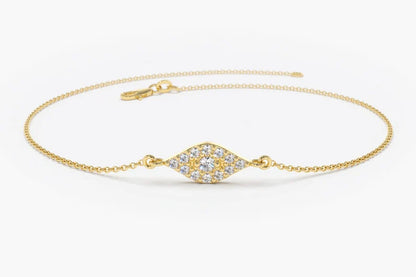 Pulseira Feminina Delicado de Ouro Amarelo 18k Olho Diamantes