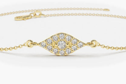 Pulseira Feminina Delicado de Ouro Amarelo 18k Olho Diamantes