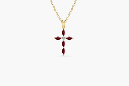 Colar Corrente Cruz de Rubi Luxo Feminino em Ouro Branco 18k