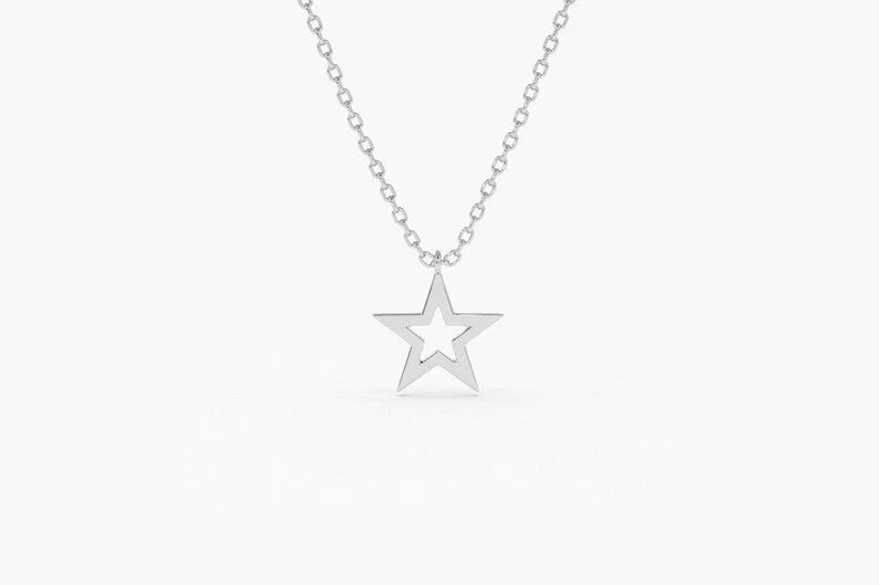 Colar Corrente com pingente Estrela Feminino em Ouro Branco 18k