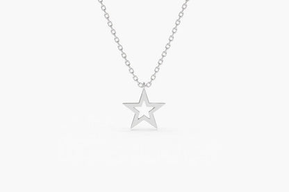 Colar Corrente com pingente Estrela Feminino em Ouro Branco 18k