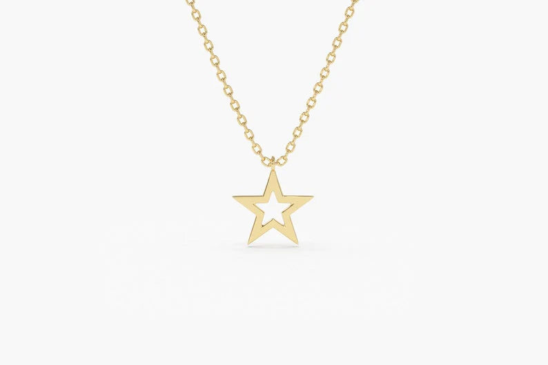 Colar de Corrente c/ Estrela Feminino em Ouro Amarelo 18k