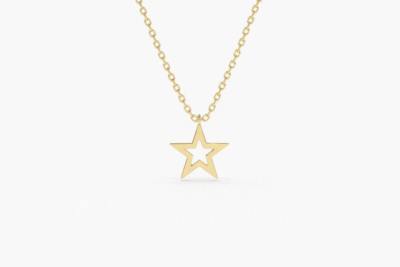 Colar Corrente com pingente Estrela Feminino em Ouro Branco 18k