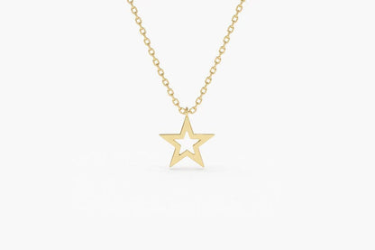 Colar Corrente com pingente Estrela Feminino em Ouro Branco 18k