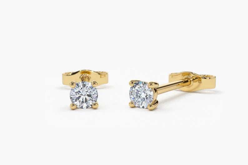 Brinco de  Ouro 18k feminino Solitário Diamantes  12 pts o par Luxo