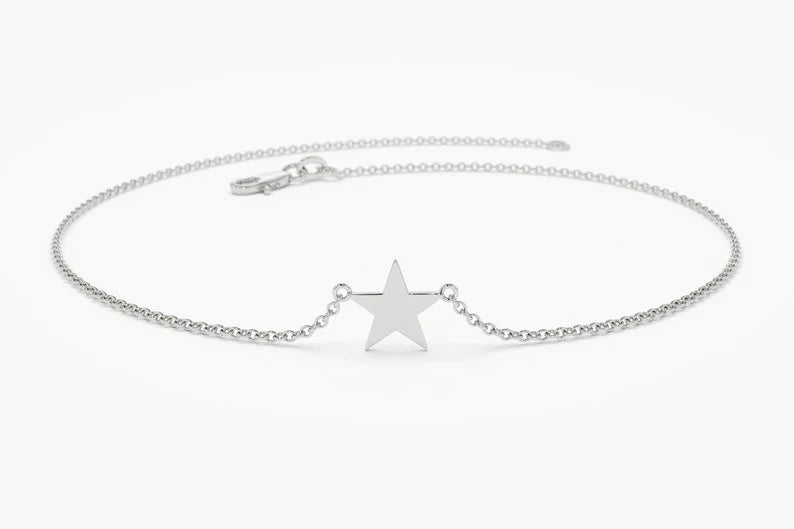 Pulseira Feminina de Ouro Branco 18k Estrela Delicado Luxo