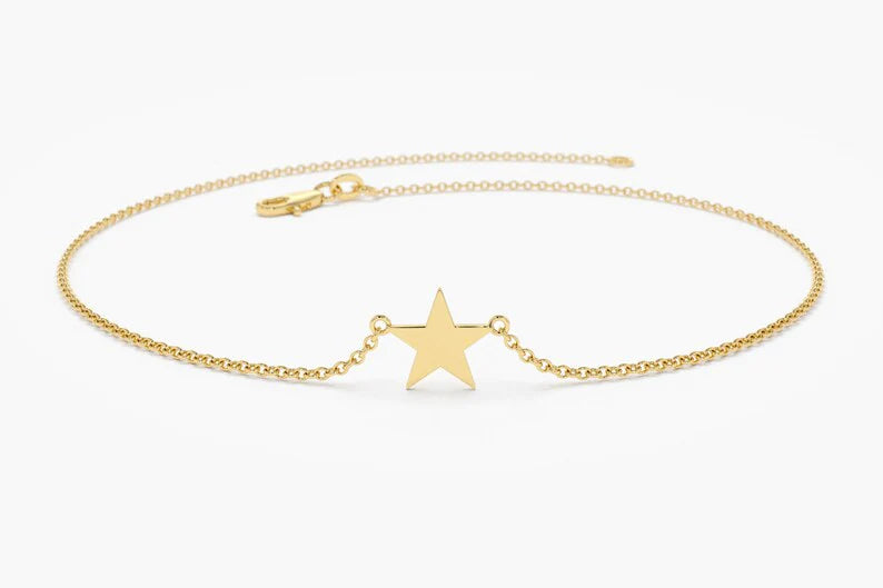 Pulseira Feminina de Ouro Amarelo 18k Estrela Delicado Luxo