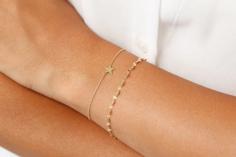 Pulseira Feminina de Ouro Branco 18k Estrela Delicado Luxo