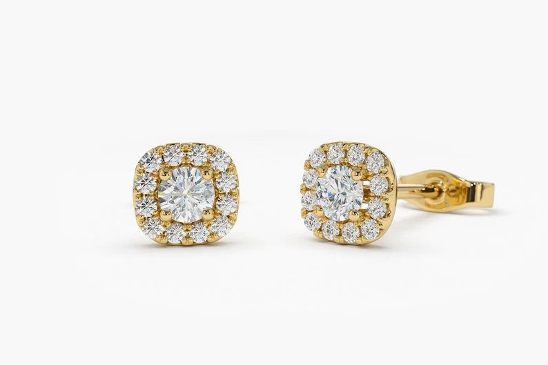 Brinco Feminino De Ouro 18k Brilhante Diamantes pave quadrado