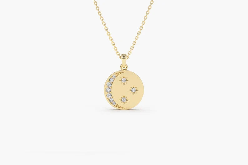 Colar De Lua Corrente Feminina em Ouro Amarelo 18k c/ Diamantes